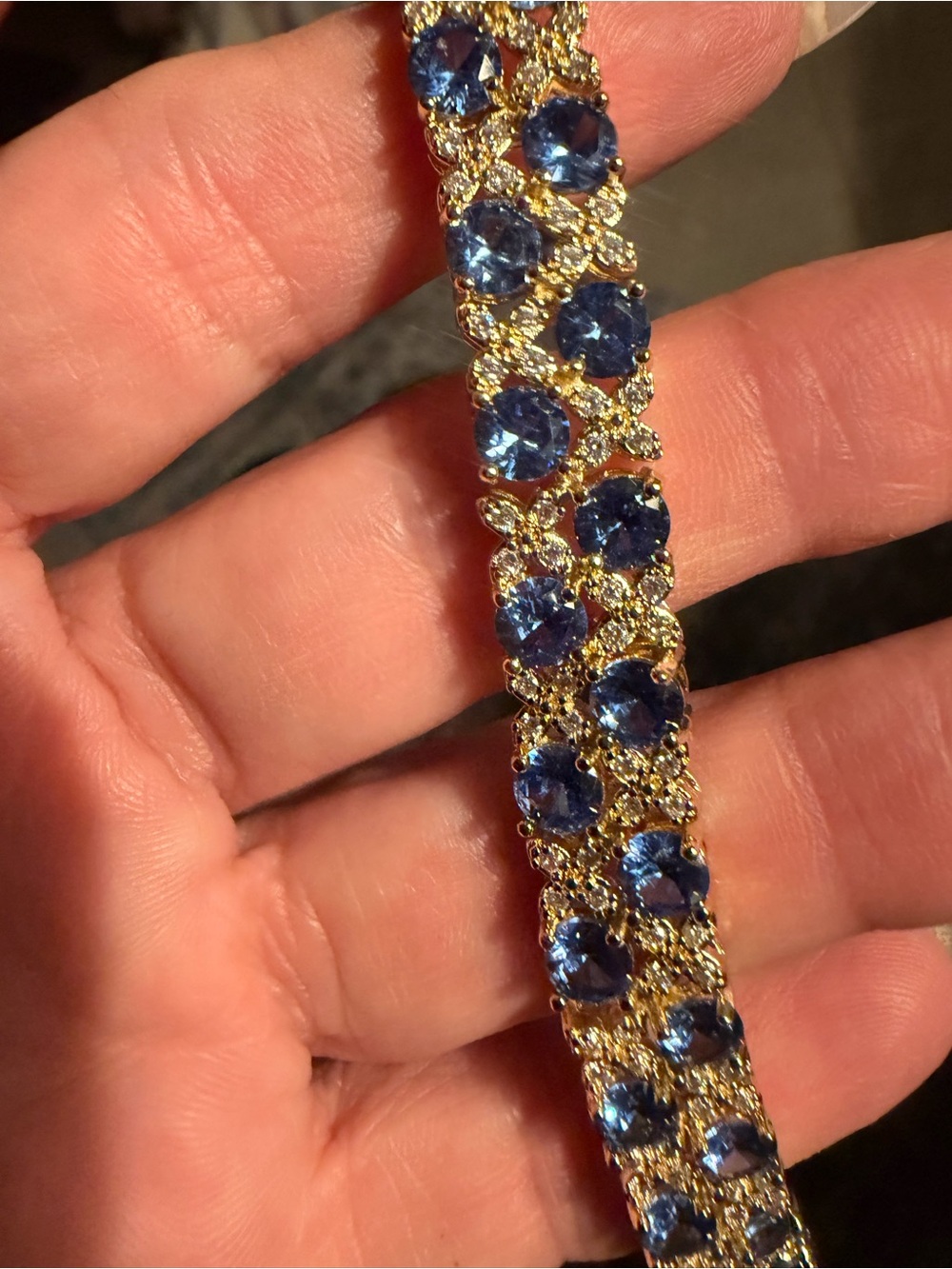 18K Gold Filled Over Brass Blue AAA CZ Tennis Bracelet 7”